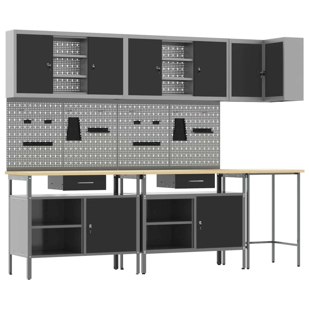 Set di mobili da lavoro con cassetto 10 pcs Nero e Grigio 3321520