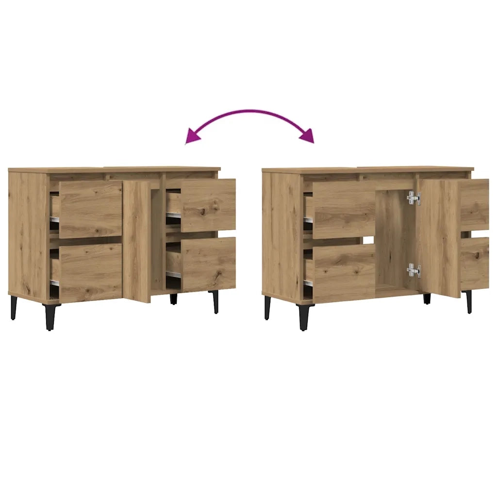 Mobile Lavabo | Armadio Lavabo Rovere Artigianale 80x33x60 cm Legno Multistrato