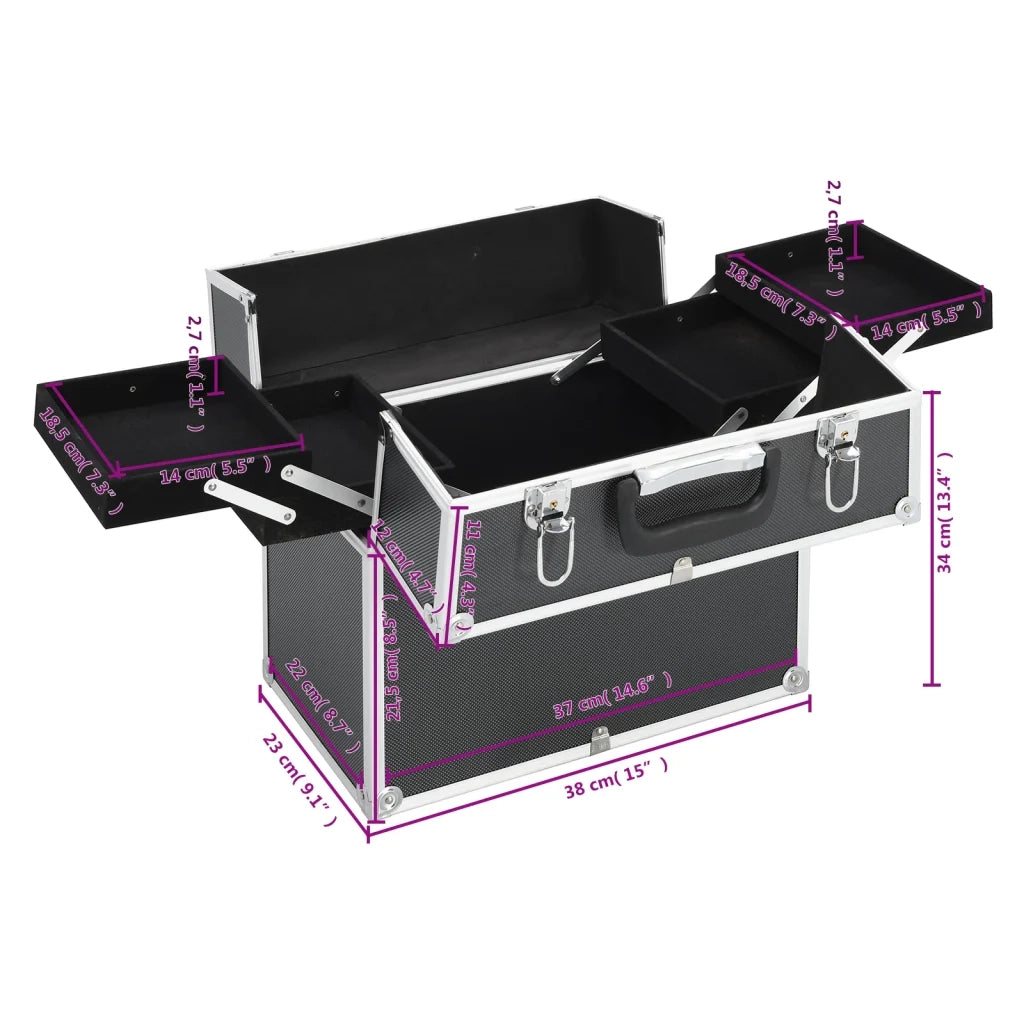 Valigia per Cosmetici 38x23x34 cm Nera in Alluminio CFW5290543