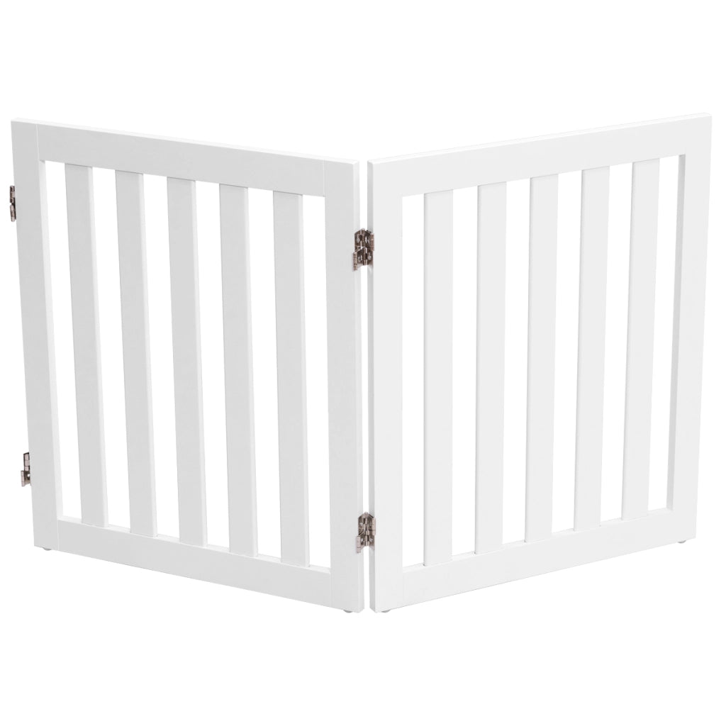 Cancello di legno pieghevole 60cm con 2 pannelli, Barriera per animali con cuscinetti antiscivolo Bianco-Cancelli