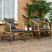 Set da giardino 3 pezzi in rattan PE sabbia con cuscini, per balcone e terrazza