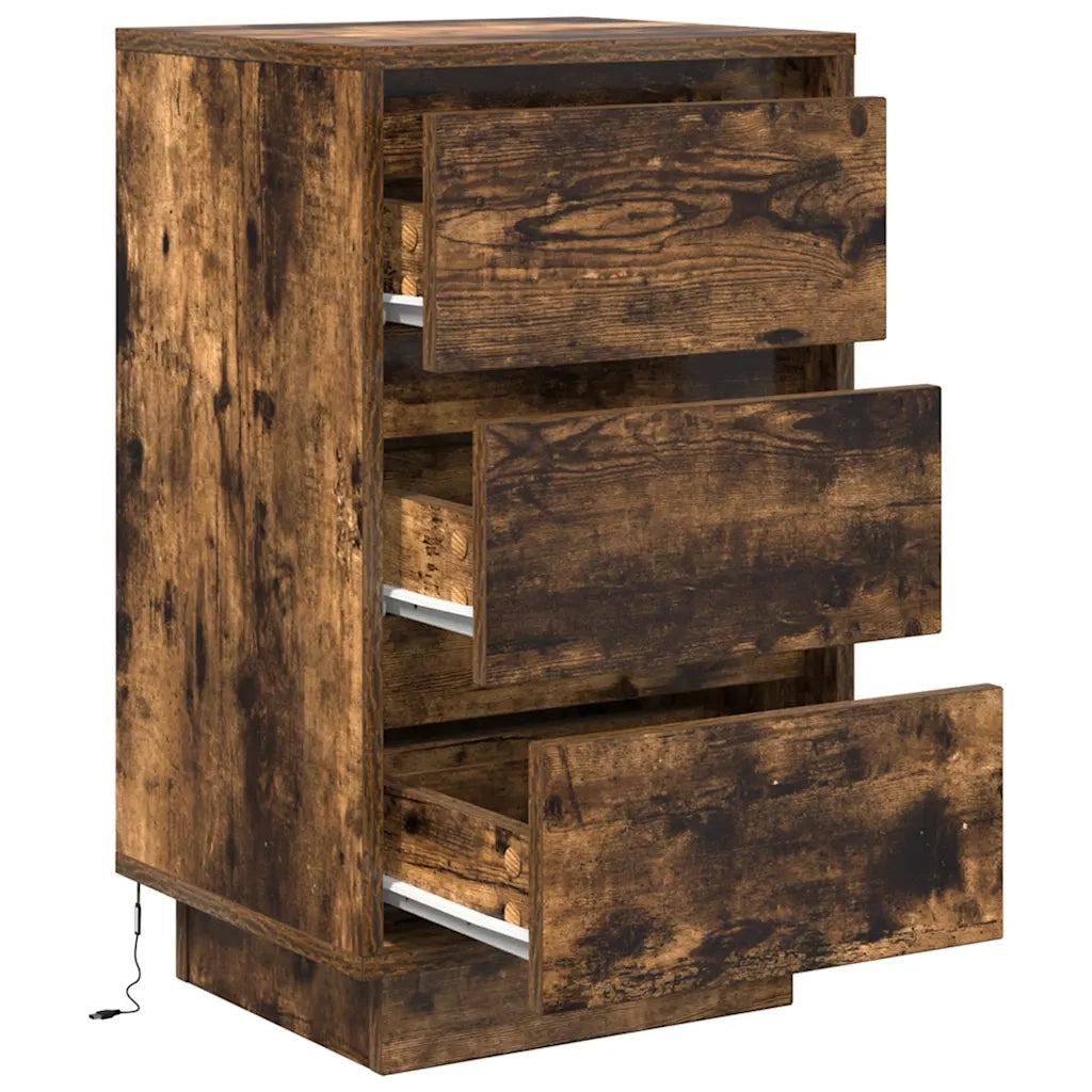 Comodino con Luci LED Rovere Fumo 38x34x65 cm