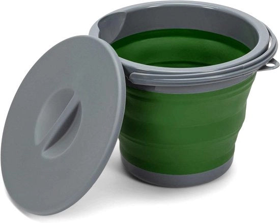 Emiciclo 5 litri con coperchio e maniglia | Per campeggio, pesca e pulizia | Cassetto acqua grigio verde in plastica e silicone