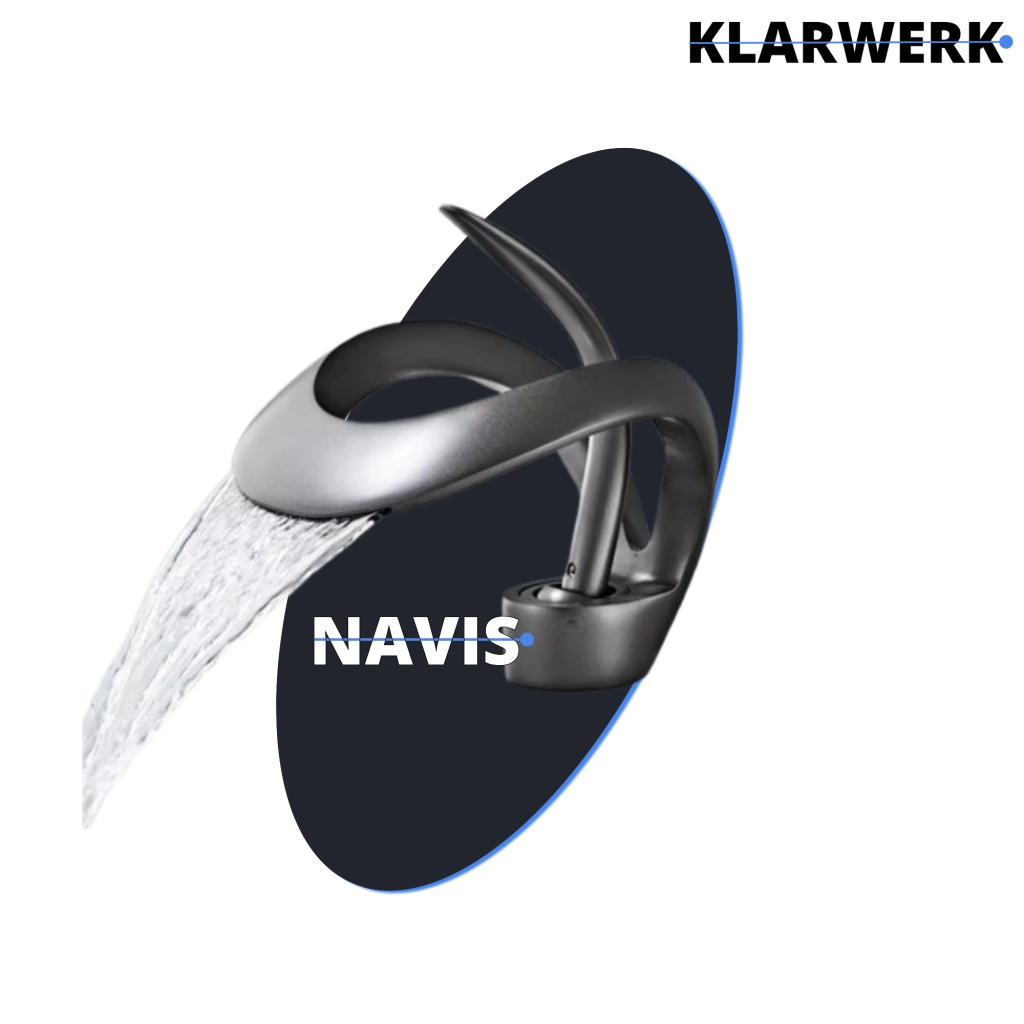 NAVIS | Rubinetto a cascata di design per bagno grigio titanio |Elegante rubinetto in acciaio inossidabile premium per lavelli|Miscelatore  2 attacchi