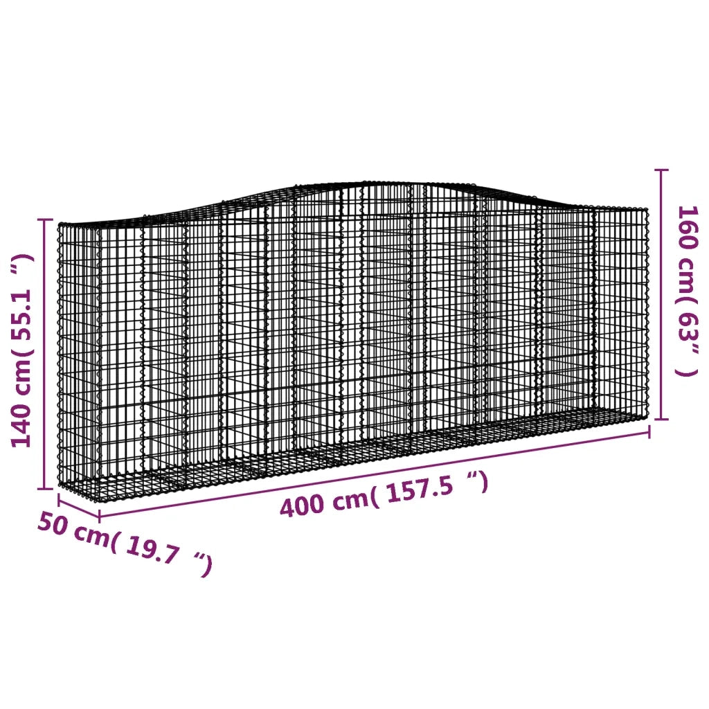 Cesti Gabbioni ad Arco 2 pz 400x50x140/160 cm Ferro Zincato 3145982