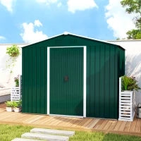 Casetta da Giardino 3.6m² in Lamiera di Acciaio con 2 Porte Scorrevoli e 4 Prese d'Aria, 236x174x190 cm, Verde