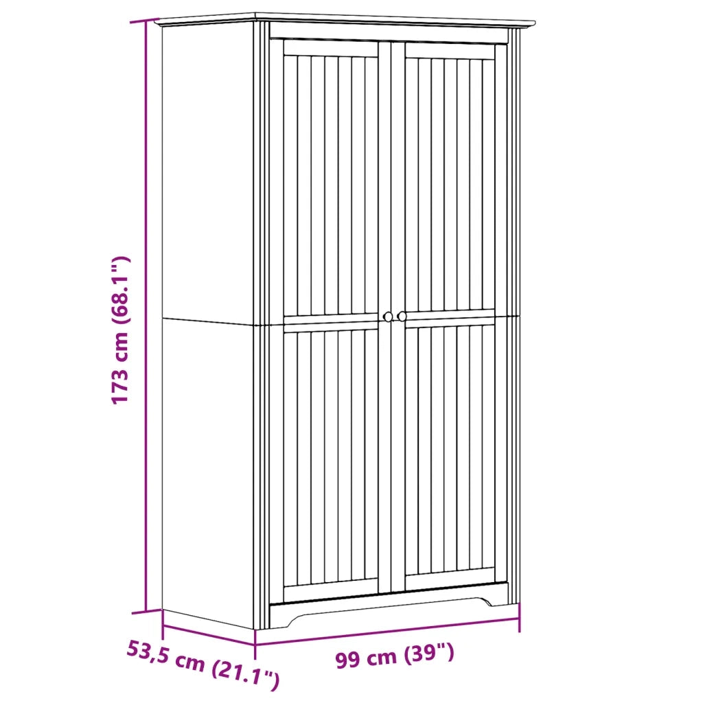 Armadio BODO 99x53,5x173 cm Legno Massello Pino Bianco Marrone 355060