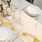 Tavolo decorativo premium - alta qualità - arte abstracta per tavolo - stile lente - beige marmo oro struttura - impermeabile - lusso per tavolo di cucina - soggiorno - salotto - esterno - 40 x 140 cm