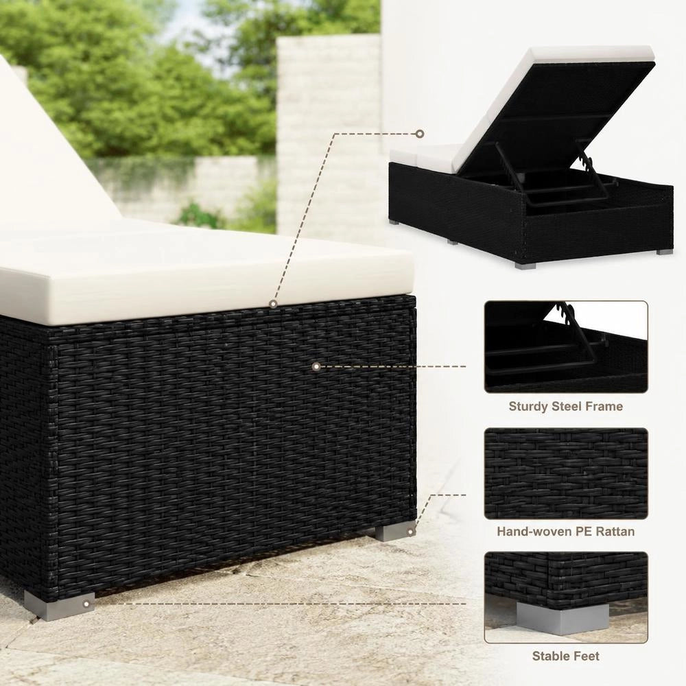 3-piece Garden Sun Loungers With Tea Table, Poly Rattan, Black