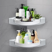 Pannello per doccia, senza fori, rotativo, ripiano per bagno, piastra rotativa, ripiano per cucina, angolo, organizzatore per spezie, supporto per gel doccia, per cucina, bagno, per appendere, bianco