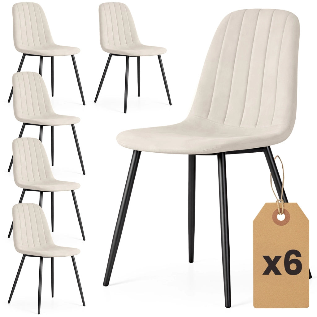 Set di 6 Sedie in velluto trapuntate LUMO Beige gambe nere