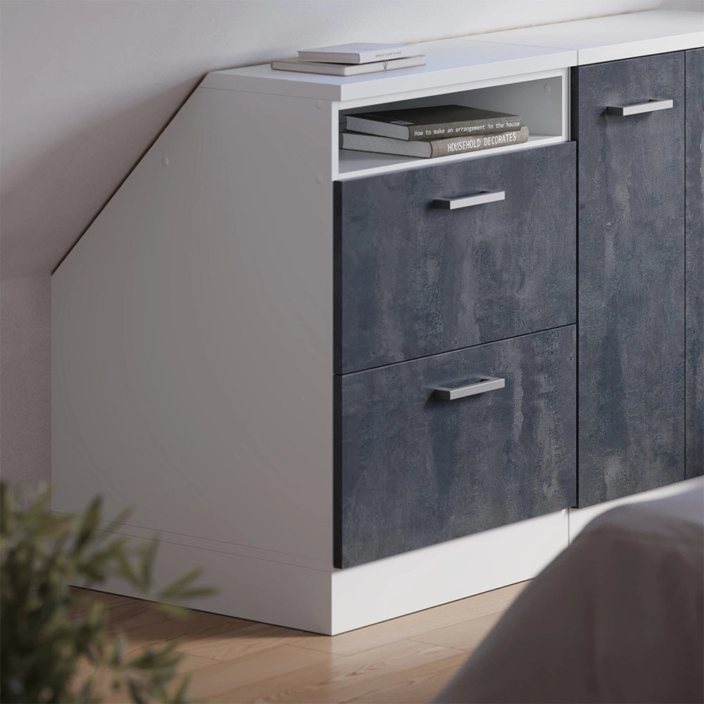 Mobile cucina sottotetto R-Line Calce nera/Bianco 60 cm con 2 cassetti, carcassa 60 cm profondità Vicco