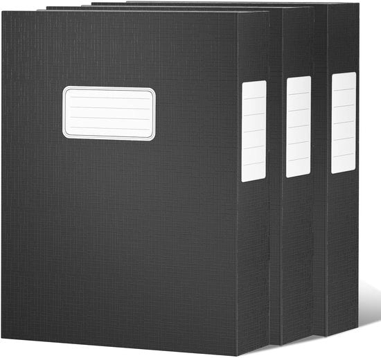Scatola per archiviazione A4 da 3 pezzi, larga 4 cm, con coperchio magnetico, realizzata in cartone di alta resistenza 1800 g/m² per formati DIN A4, con etichette intercambiabili - nero