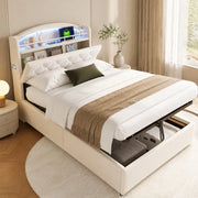 DESMIU Litto per bambini 90 × 200 cm con contenitore, LED e USB, senza materasso, in velluto, beige