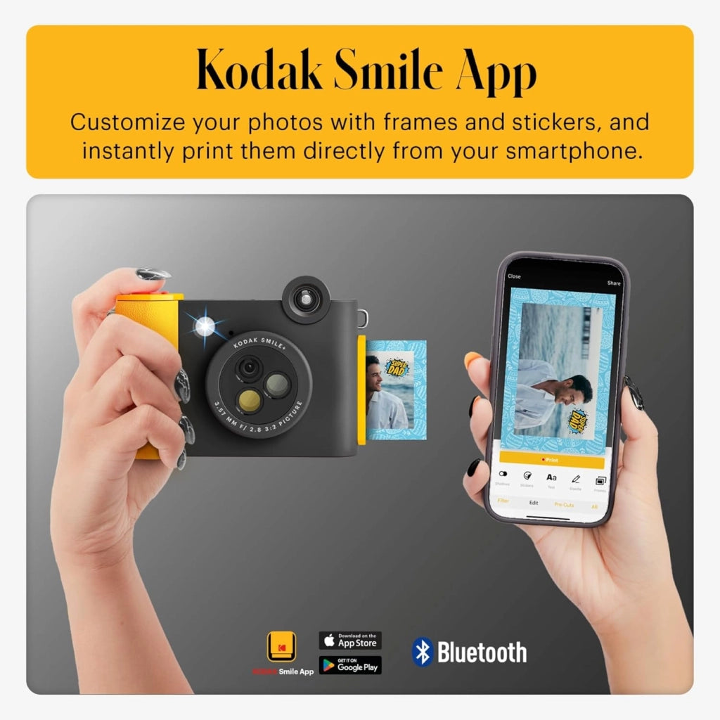 Smile+ Fotocamera istantanea digitale 2-in-1 e stampante fotografica Bluetooth - 10MP, obiettivo rotante, foto adesive Zink 2x3”, stampa da app divertente su dispositivi smart - Nero