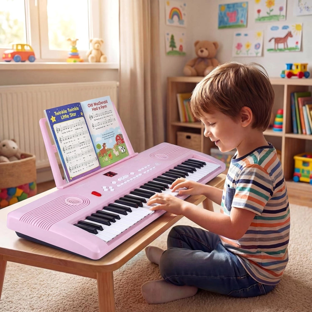 Pianoforte Digitale a 61 Tasti, Pianoforte Elettronica con Supporto, Microfono, Pianoforte Portatile con Adesivi per Tasti e Borsa da Trasporto, per Bambini e Adulti (Rosa)