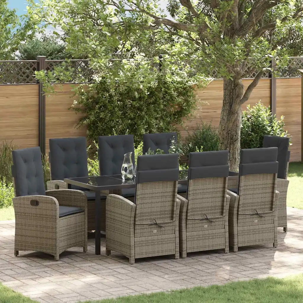 Set da Pranzo per Giardino con cuscino 9 pcs Grigio polyrattan 3380280
