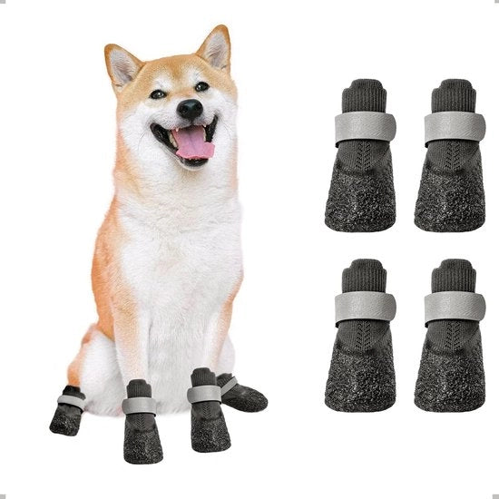 Pattini acqua resistenti per cani, protezione per le zampe, pattini antiscivolo per cani con cintura riflettente regolabile per cani piccoli, medi e grandi, confezione da 4 (S, nero)