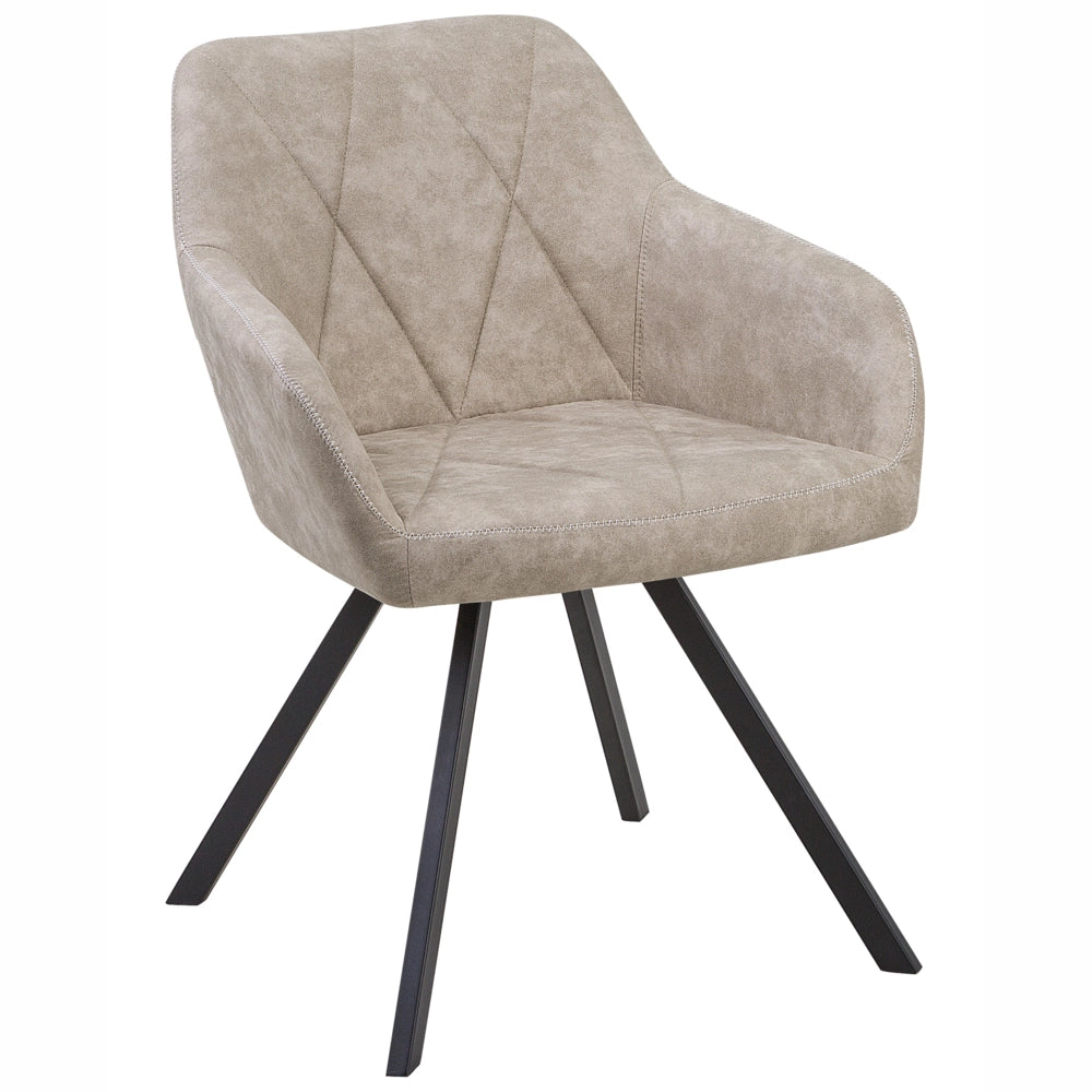 Set di 2 sedie da pranzo in tessuto beige con braccioli schienale trapuntato gambe in metallo Nero retrò di transizione