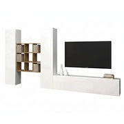 Mobile Soggiorno Genoveffa, Parete Attrezzata 18 Ripiani Made in Italy, 270x30x180h cm Bianco Lucido