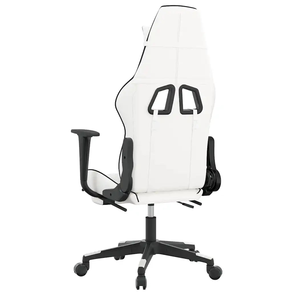 Sedia da Gaming | Sedia da e-sports Massaggio Poggiapiedi Bianco e Nero Similpelle