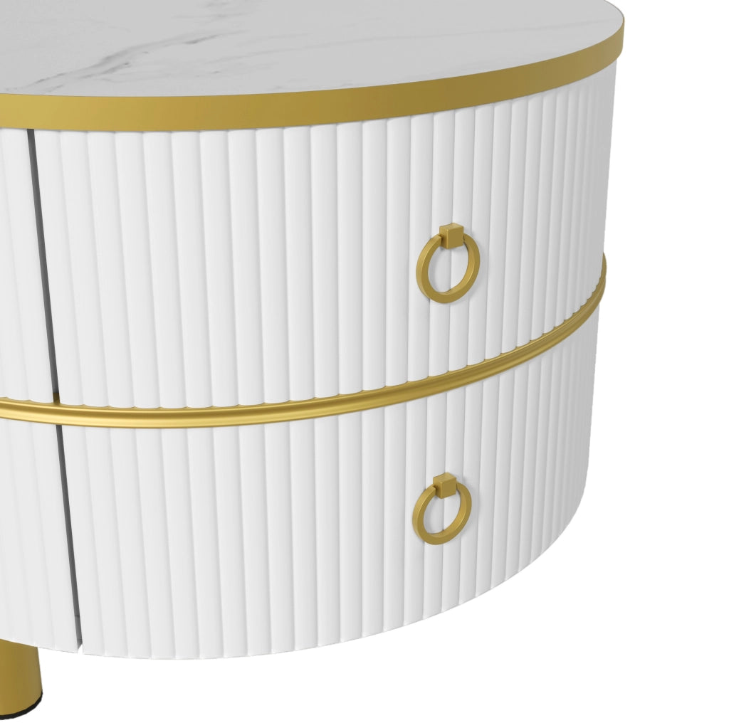 Set di tavolini da caffè rotondi 2 pezzi 70/46 e 50/40 cm in MDF bianco con effetto marmo