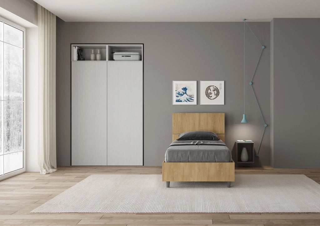 BS COM Letto singolo contenitore 80x190 testata inclinata quercia