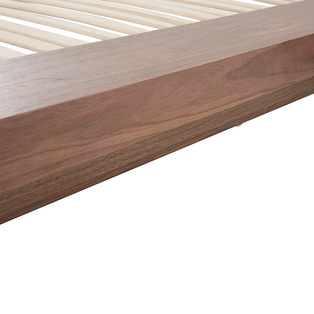 Letto in stile giapponese in frassino marrone 180 x 200 cm testata in legno impiallacciato MDF testata in similpelle camera da letto a basso profilo