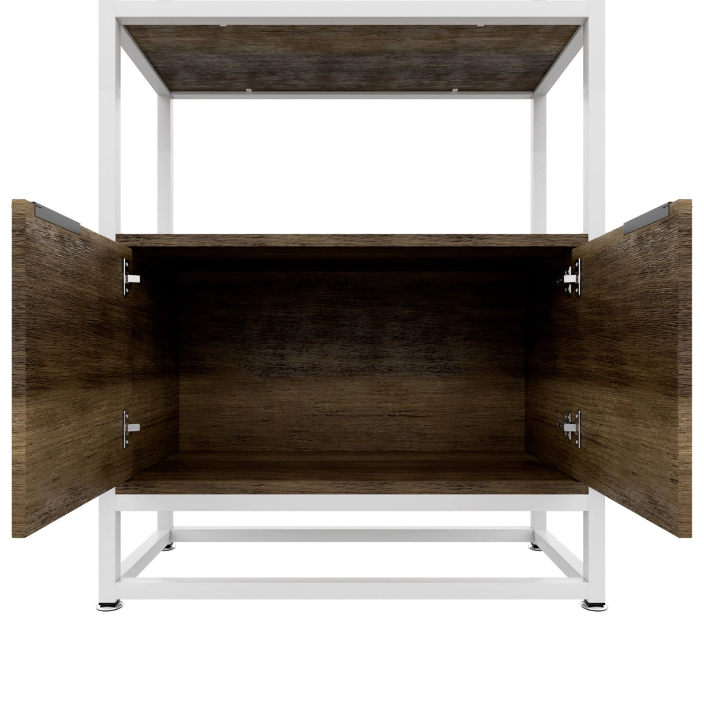 Edo - Scaffale Libreria a Muro 76x162,5x33,5 cm 3 Ripiani con Mobiletto 2 Ante in Legno Oak Struttura in Metallo Bianco
