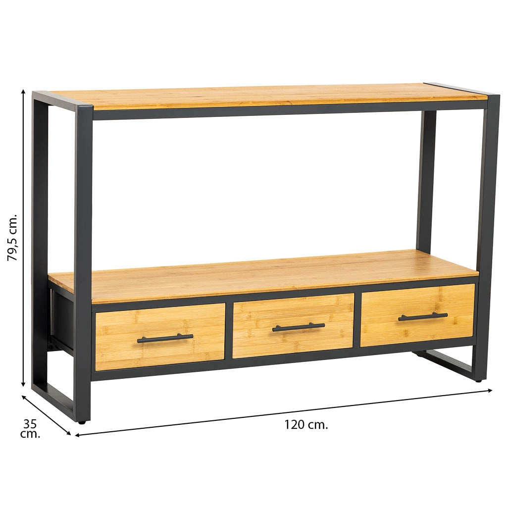 Mobile da ingresso in metallo e legno con 3 cassetti 120x35x79,5h cm