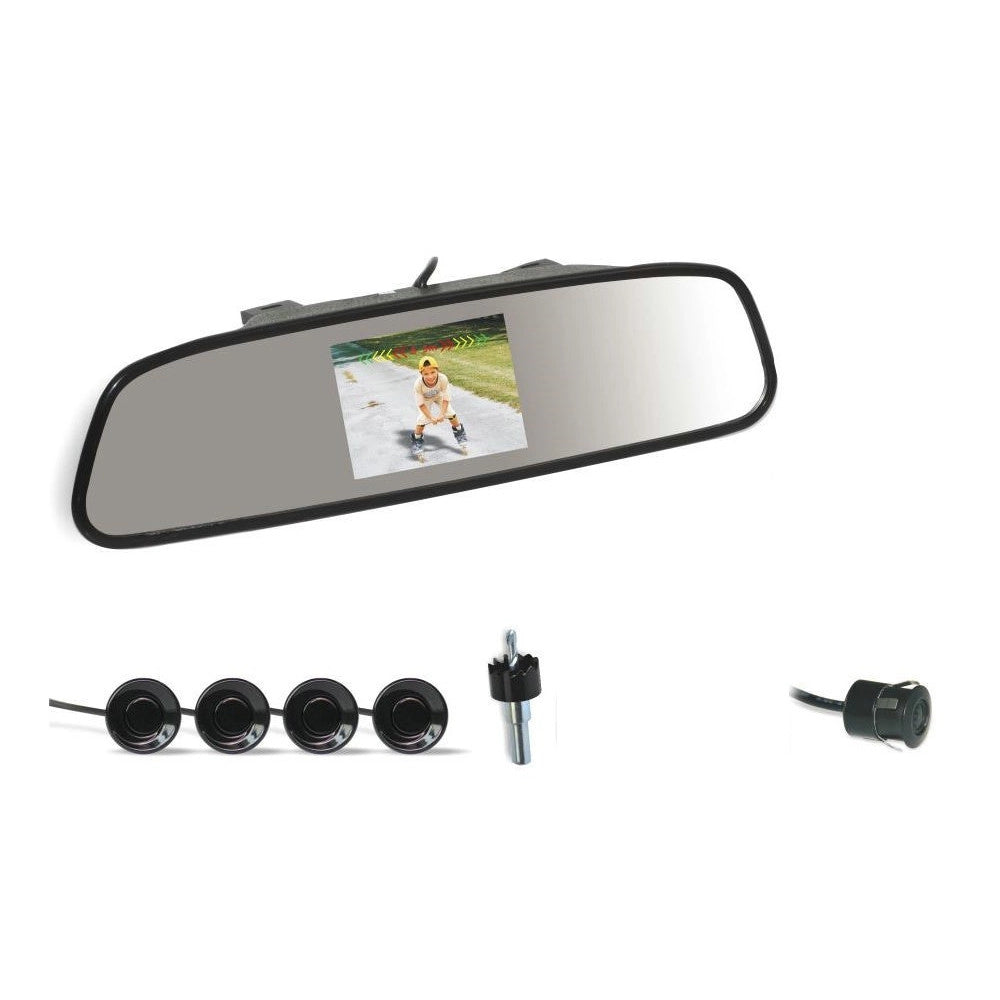 Trade Shop - Kit Parcheggio Auto 4 Sensori Neri Telecamera Retromarcia Specchietto Monitor -