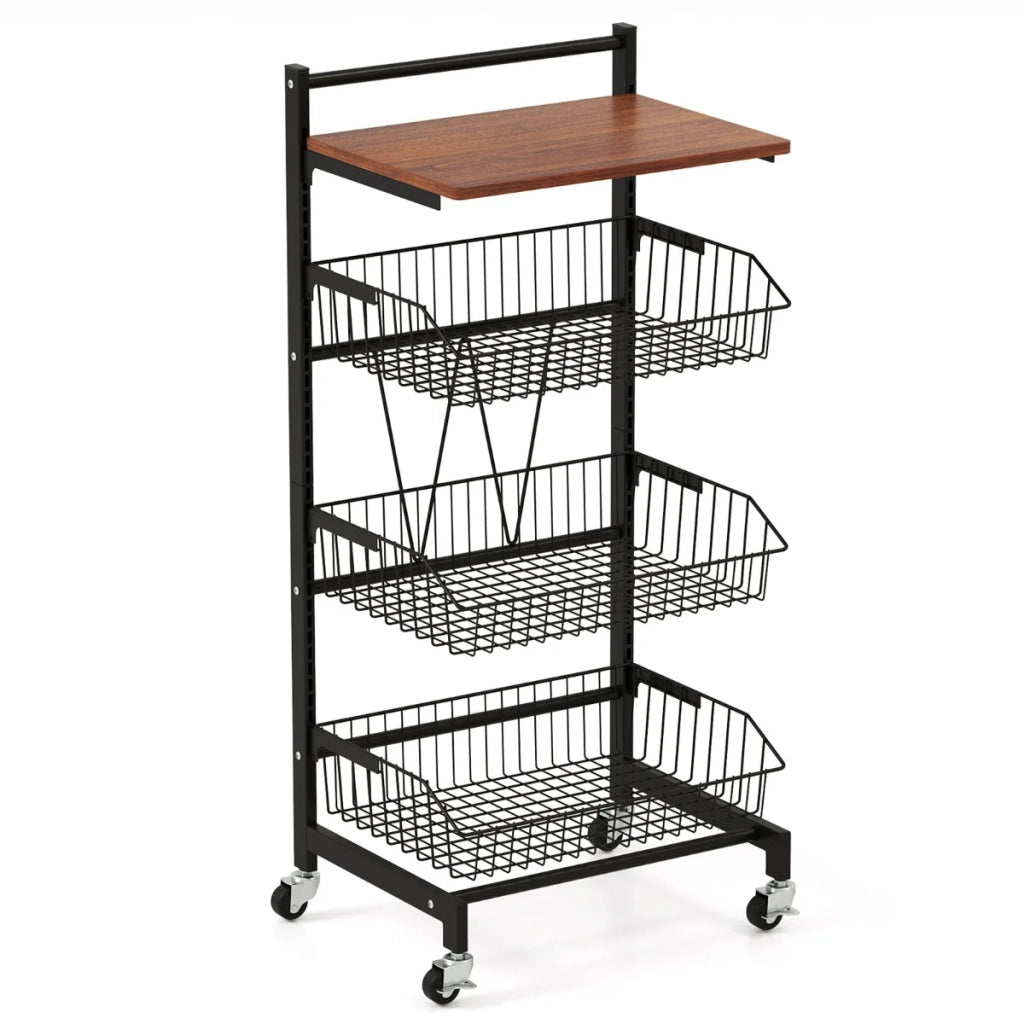 Carrello portaoggetti da cucina su ruote 40 x 31 x 88 cm 3 cestelli estraibili design moderno in MDF nero 20_0011353