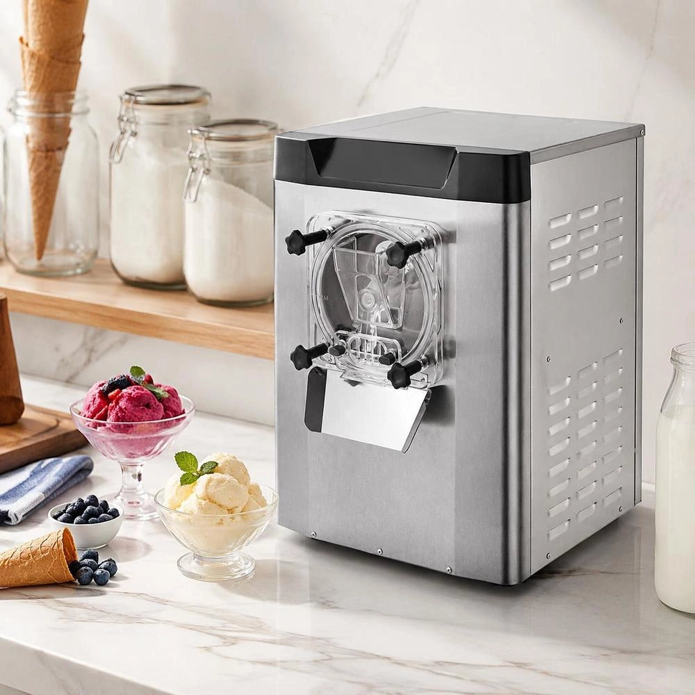 Commercial Ice Cream Machine, 16-20 L/H Ice Cream Production, 1400 W Hard Ice Cream Machine With Intelligent LCD Display & Various Flavors, For Snack Bars, Restaurants, Silver