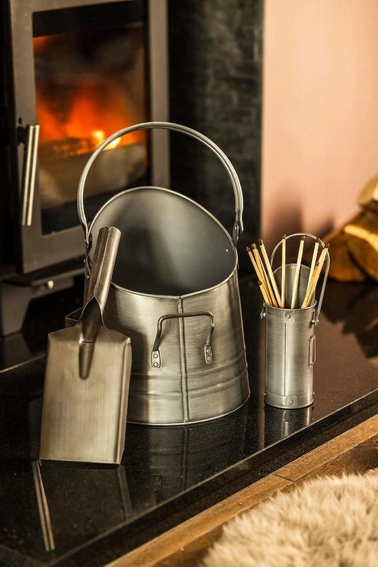 Emmer Metallico per Bunker a Carbone e Pala da Carbone - Zaffata - Accessori Cucina a Legna - Contenitore per Ceppi - Emmer da Accendino - Emmer da Fuoco - Ferro - Nero - Accessori per la Cucina - Emmer per Carbone - 38cm
