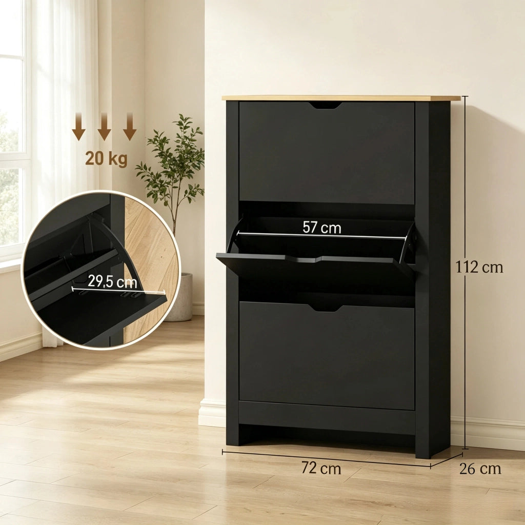 ARMADIO PORTA SCARPE 72x26x112 cm Bianco/nero in pannello truciolare E1
