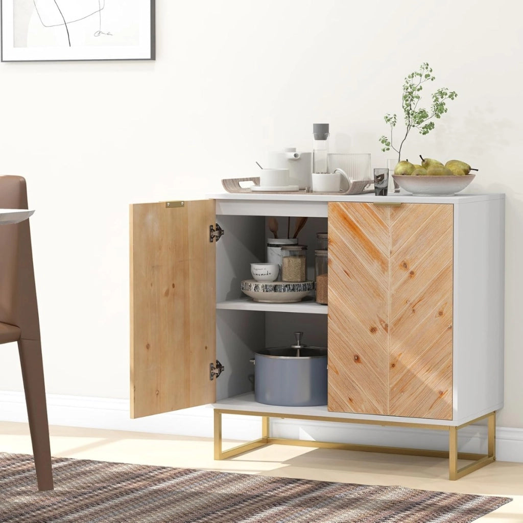 Credenza buffet-Armadio da cucina con storage con piedini antiscivolo per soggiorno, Tavolino con ante e ripiano Bianco