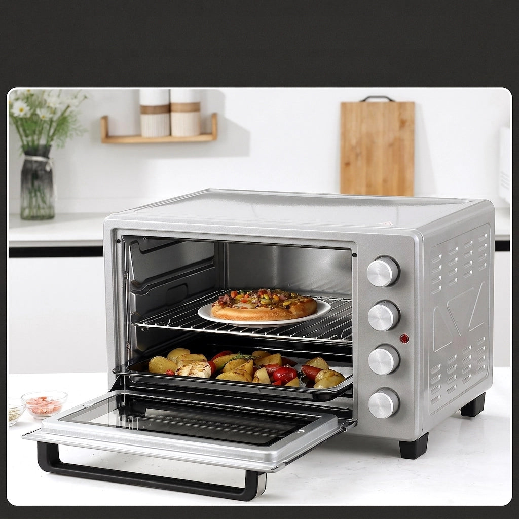 Mini Forno Elettrico 32 L 1600 W con 3 Modalità; Temperatura 100-230°C; Timer 60 Min e Teglia