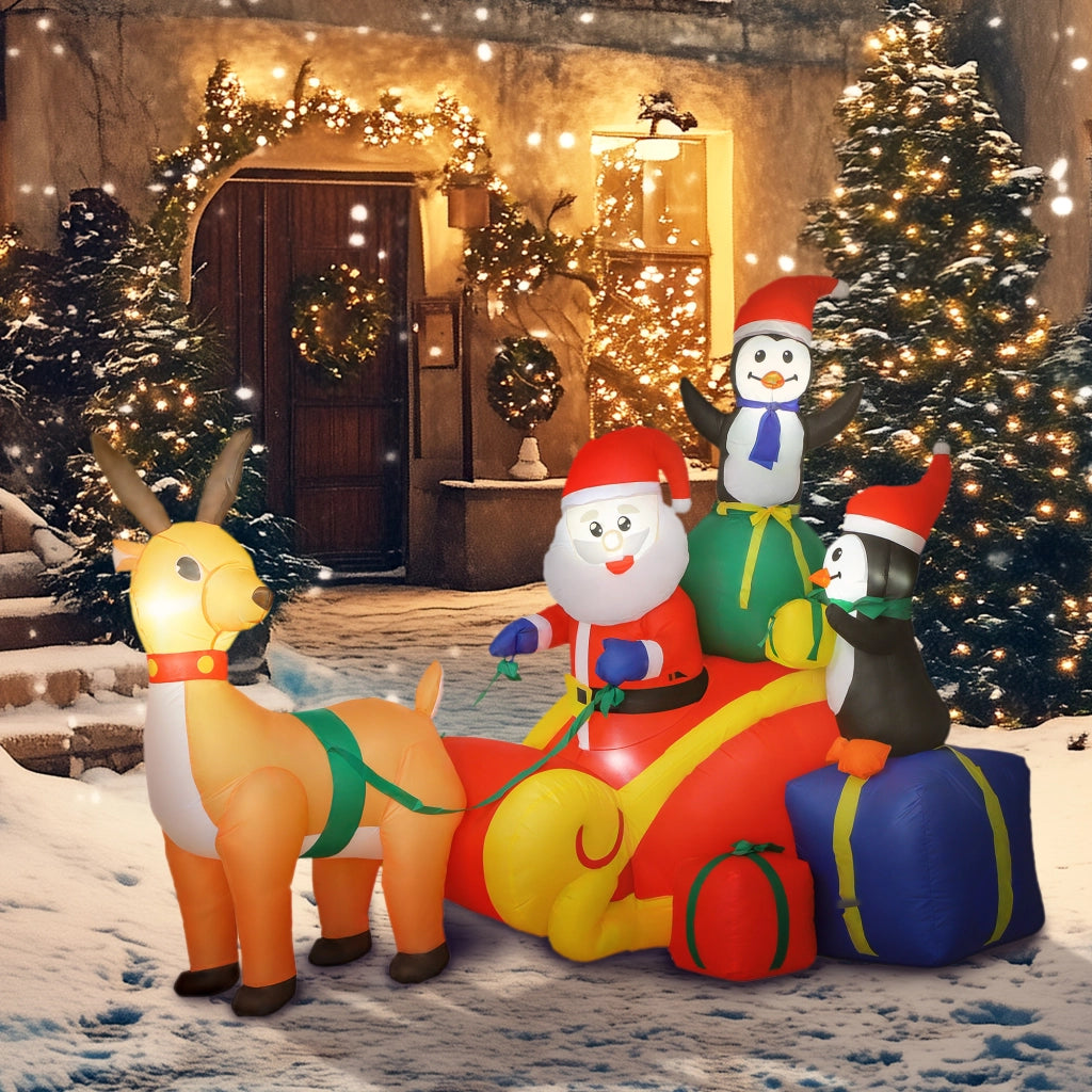 Pap¨¤ Gonfiabile Natale con Slitta e Luci LED ¨C zephmum ¨C 180x120x155 cm