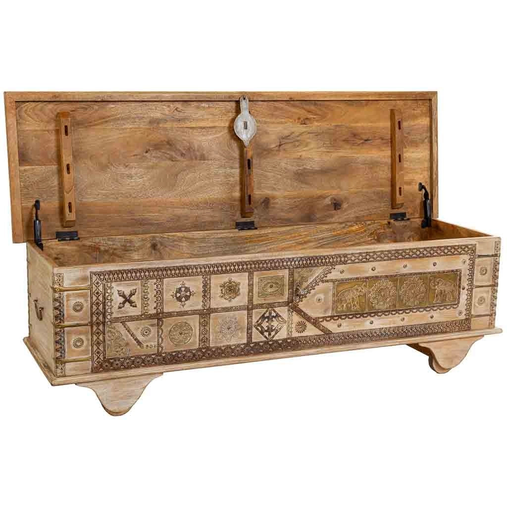 Baule in legno beige fatto a mano 150x45x46h cm
