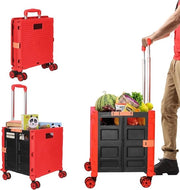 Carrello pieghevole per spese, carrello pieghevole, cassa portaoggetti pieghevole, maniglia regolabile telescopica con coperchio, pneumatico resistente e silenzioso 360 ° girevole con capacità di carico di 50 kg/100 lbs, cassa portatile