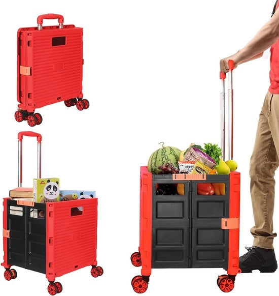 Carrello pieghevole per spese, carrello pieghevole, cassa portaoggetti pieghevole, maniglia regolabile telescopica con coperchio, pneumatico resistente e silenzioso 360 ° girevole con capacità di carico di 50 kg/100 lbs, cassa portatile
