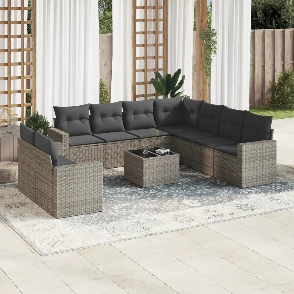 Set Divano da Giardino 10 pz con Cuscini Grigio in Polyrattancod mxl 88671