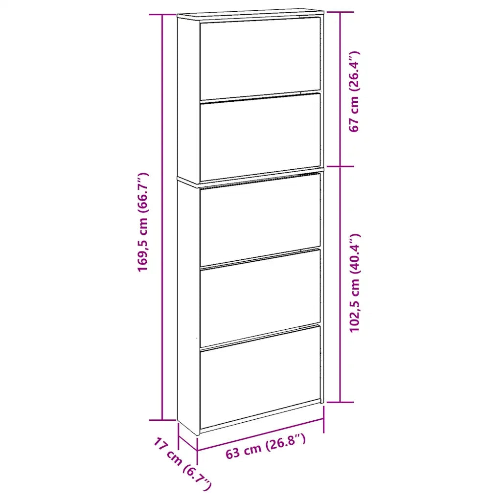 Scarpiera con Specchio a 5 Livelli Rovere Fumo 63x17x169,5 cm 3228283