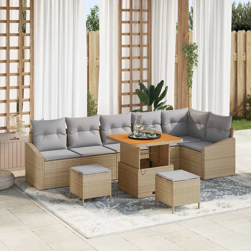Set Divano da Giardino con cuscino 9 pcs Beige Poly Rattan 3364622