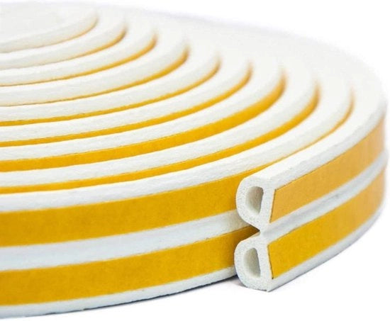Tappo di espansione adesivo schiuma - finestre porte isolamento (profilo D 9 mm x 6 mm/20 m bianco)