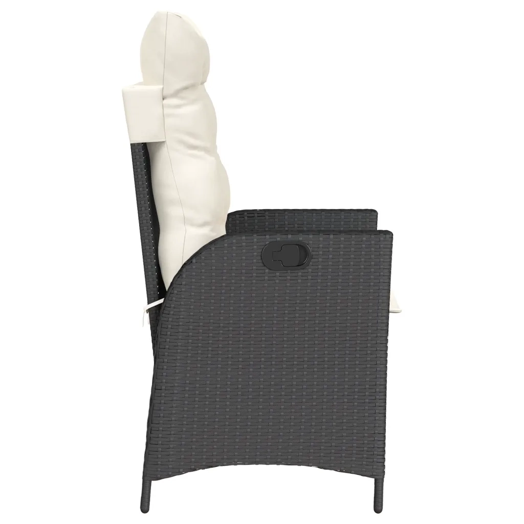 vidaXL Sedia Reclinabile da Giardino con Cuscini Nera in Polyrattan