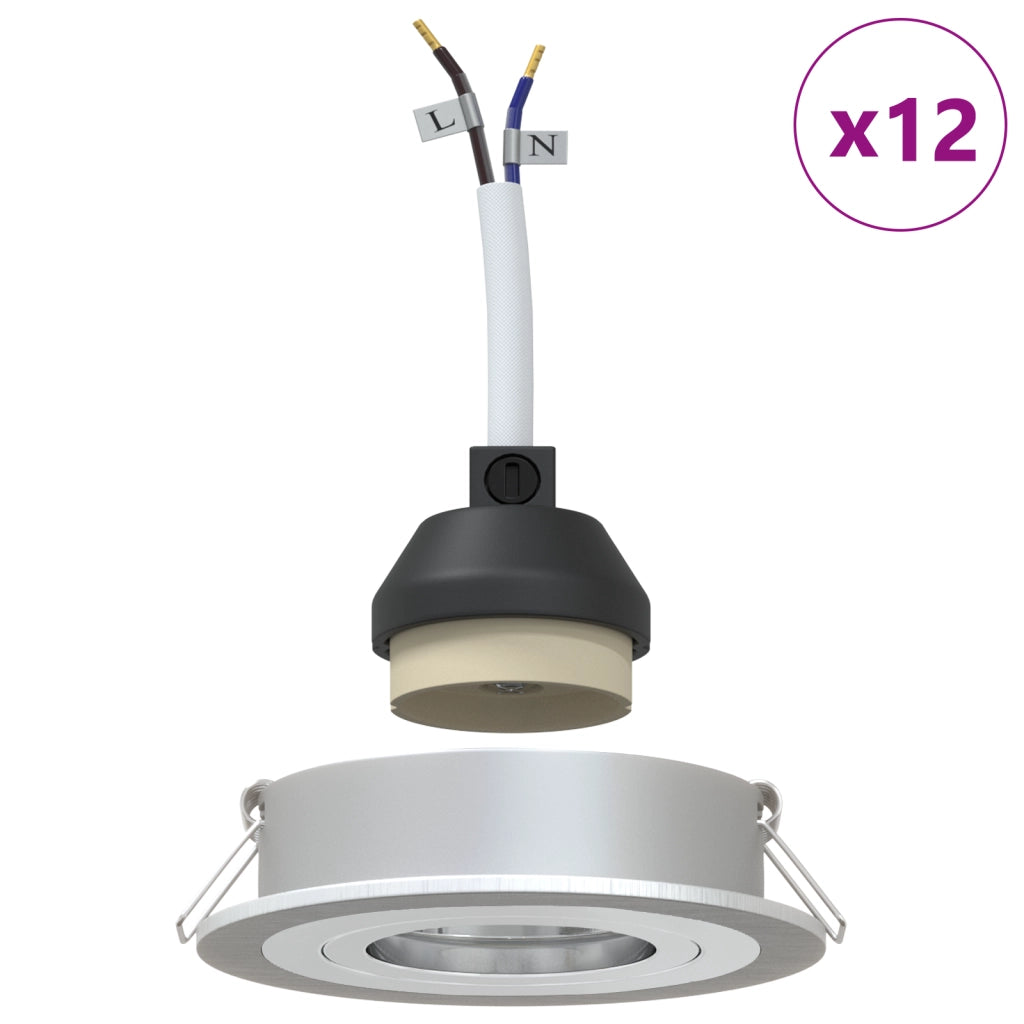 Fari Incassati 12 pz Rotondi GU10 Argento Ã˜91 mm