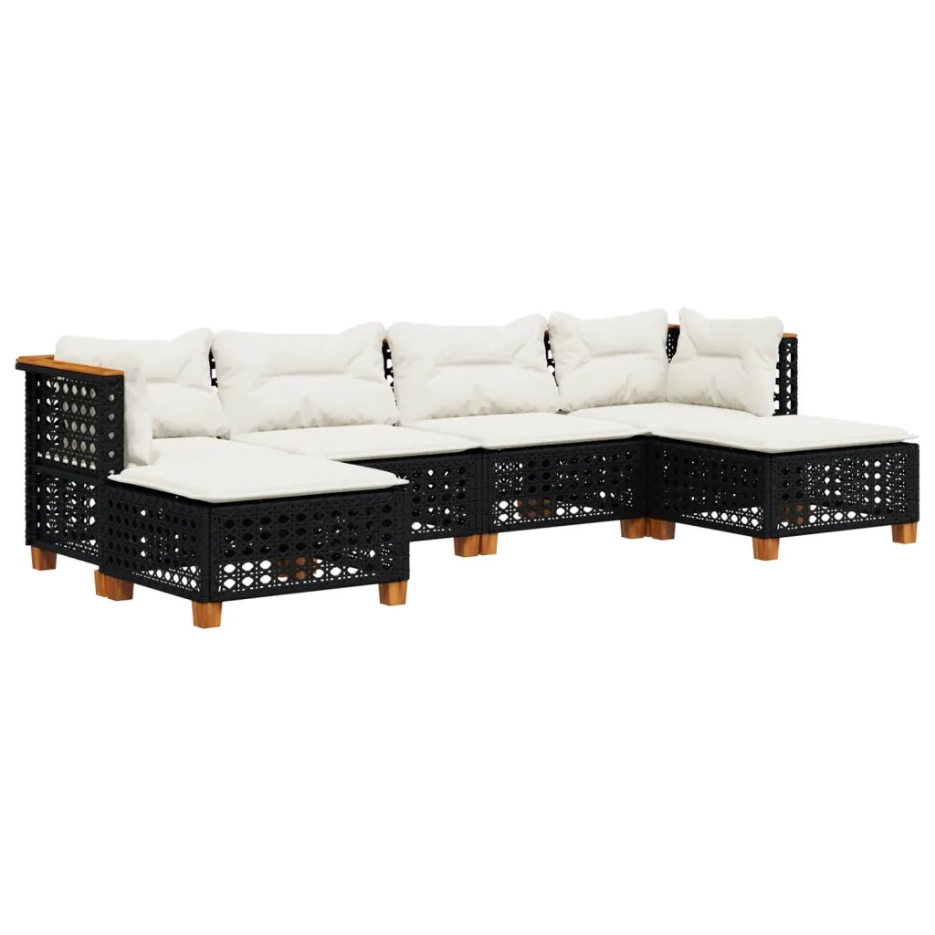 Set Divano da Giardino 6 pz con Cuscini Nero in Polyrattan 3261950