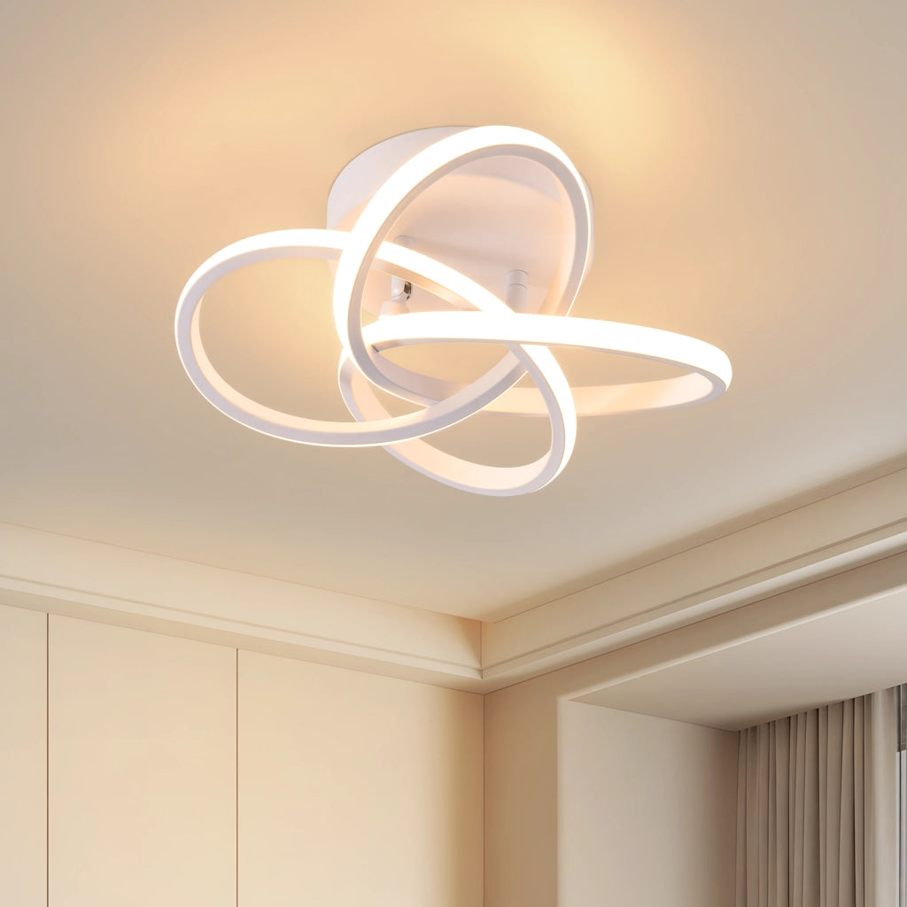 ZMH Lampada da soffitto plafoniera LED moderna 28W 3000K bianco caldo design fiore 4 petali bianco metallizzato 32cm