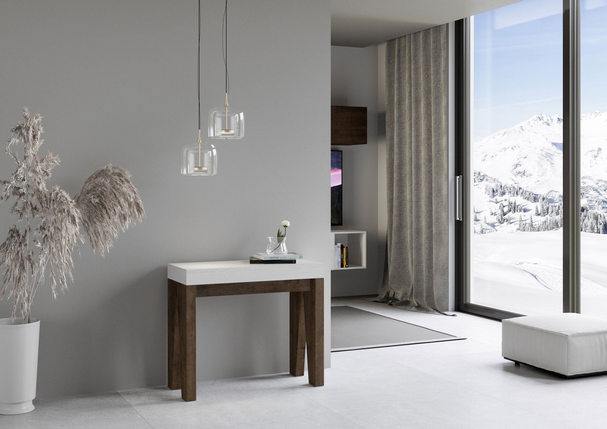 Consolle Allungabile 90-300x40x77 cm in Nobilitato Bianco e Noce